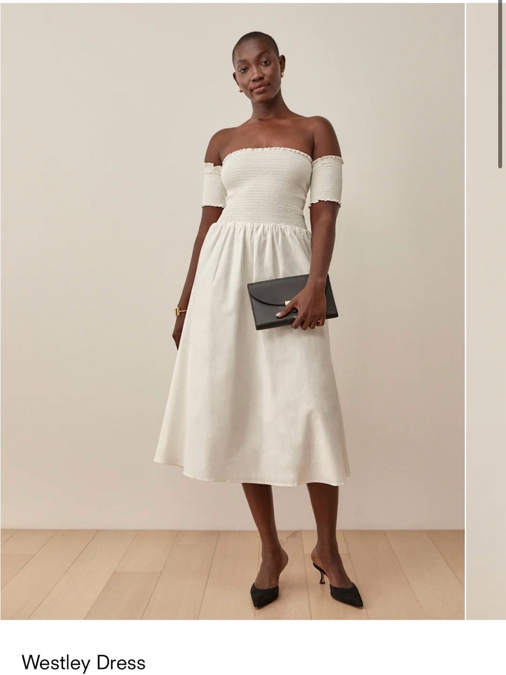 Reformation Westley Off-Shoulder Cream Midi Dress